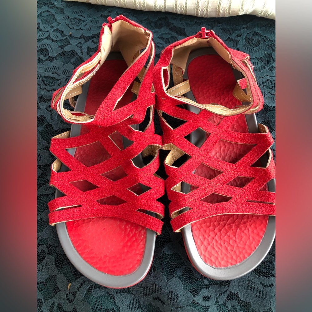 Red Leather Sandals - Casual